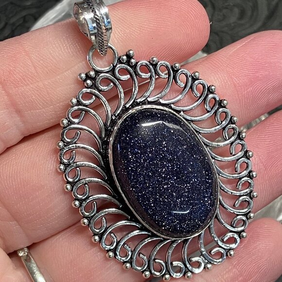 Blue Goldstone and Gem Bohemian Pendant Stone Crystal Jewelry - Picture 3 of 5